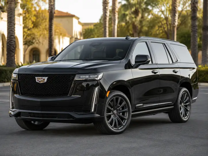 Black Cadillac Escalade for premium SUV transportation in Redlands California