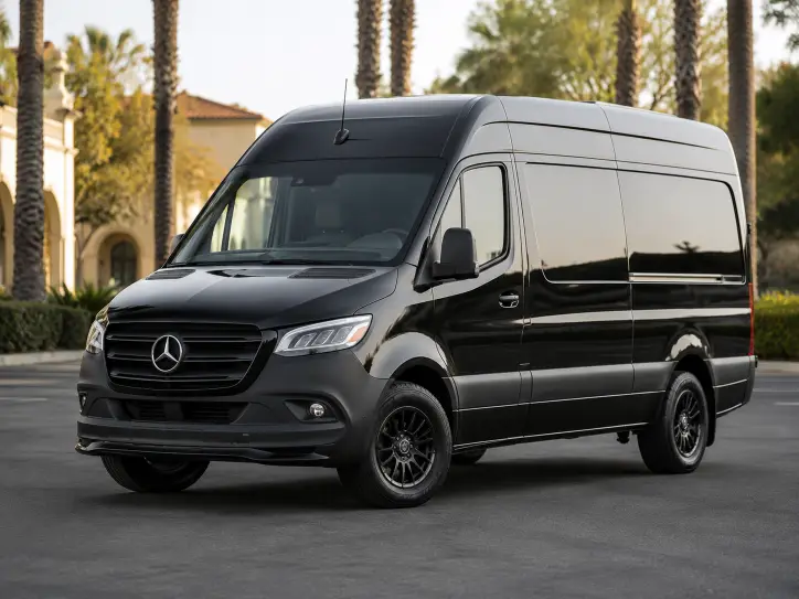 Black Mercedes-Benz Sprinter for group transportation in Redlands California